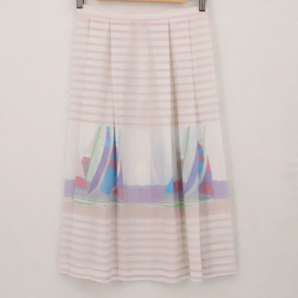 Bobbie Brooks Vintage 80s Nautical Sailboat Midi Skirt Womens Size 9/10 Sheer